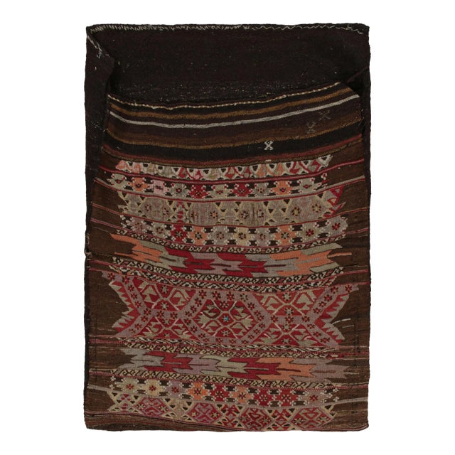 1920s Antique Persian Bag Kilim in Brown With Geometric Patterns, From Rug & Kilim For Sale