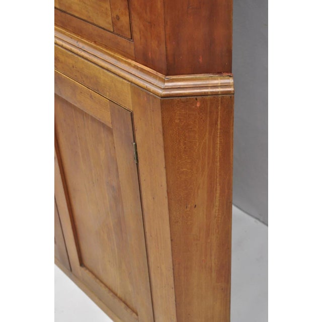 Brown Antique Colonial Primitive Cherry Wood Glass Front Corner China Cabinet Cupboard For Sale - Image 8 of 18