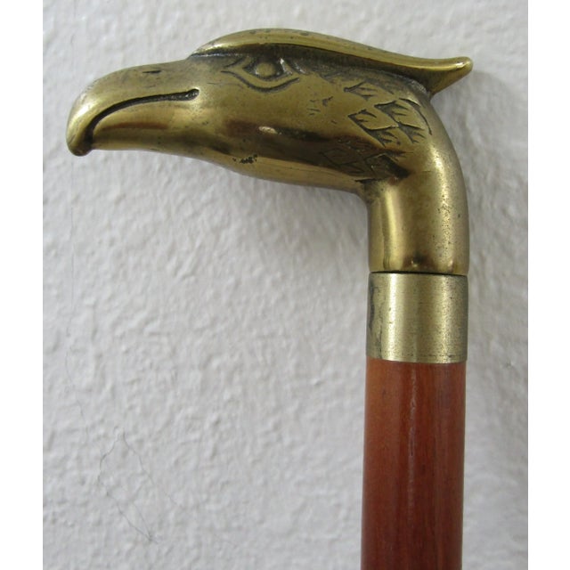 Antique Brass Eagle Handle and Wood Walking Stick Cane With Hidden