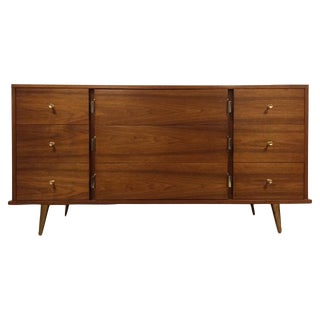 Walnut and Brass Long Dresser For Sale