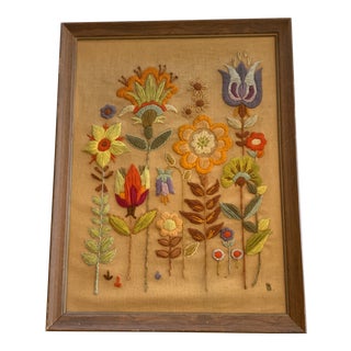 Vintage Floral Framed Needlepoint Artwork For Sale