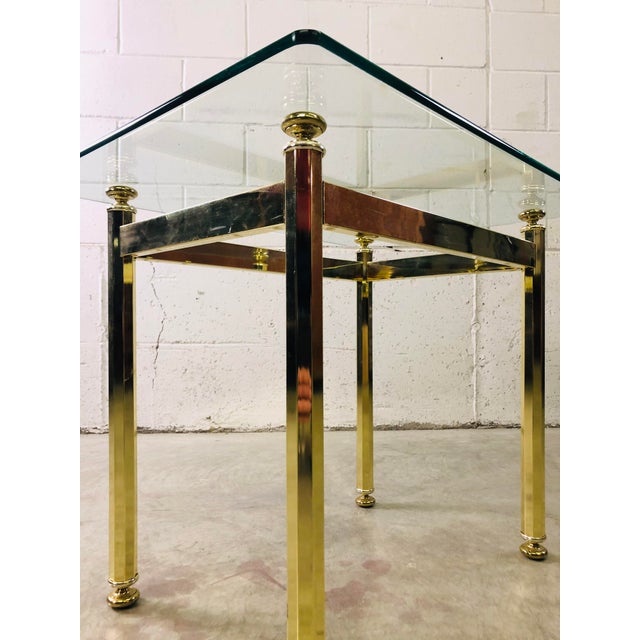 Metal Vintage Rectangular Brass & Glass Top Side Table For Sale - Image 7 of 8
