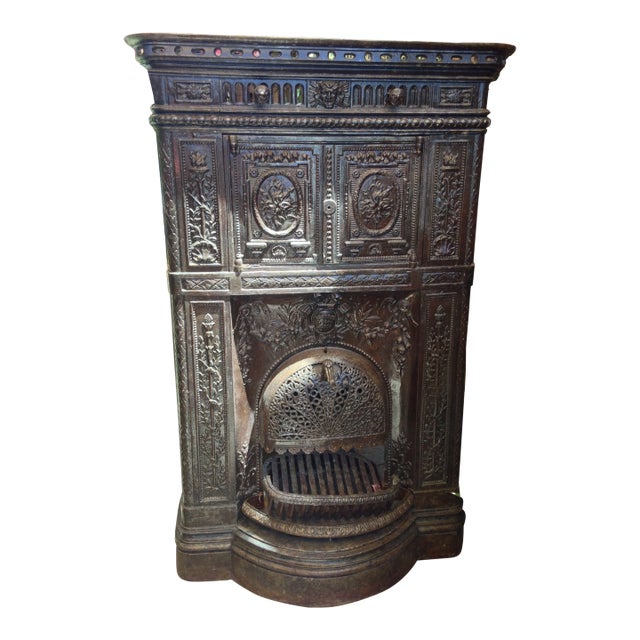 Late 19th Century Parisian Ornate Cast Iron Fireplace For Sale