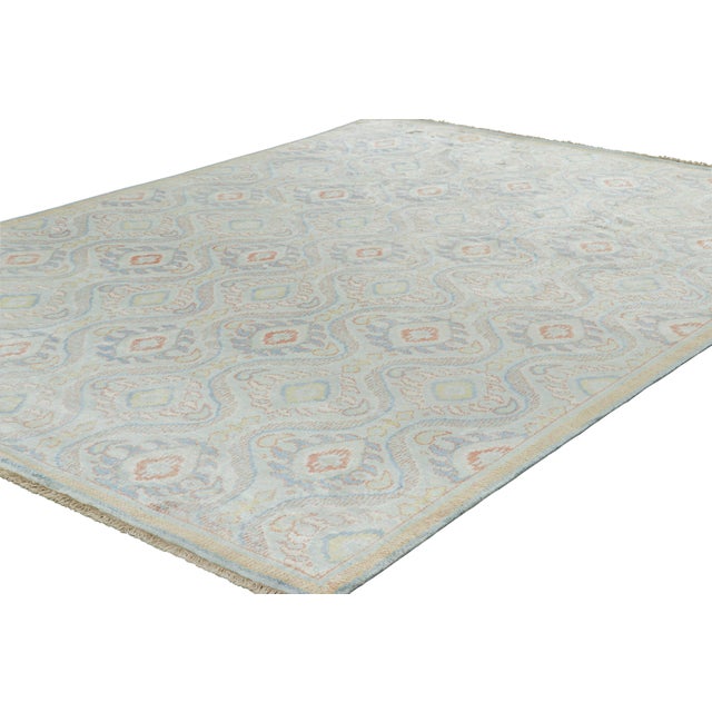 Rug & Kilim Rug & Kilim’s Modern Classic Rug, Blue Ikats Patterns With Red and Gold Accents For Sale - Image 4 of 7