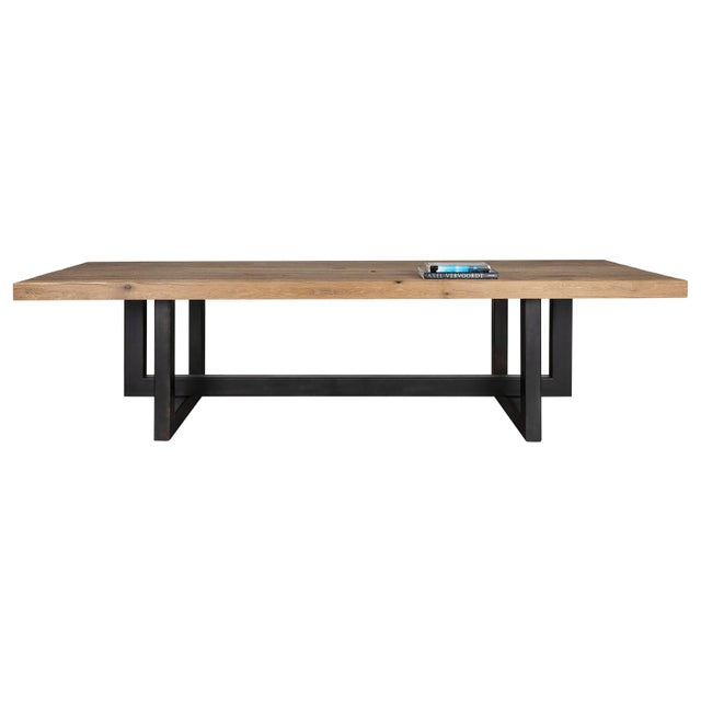 Modern Late 20th Century Modern Oak on Geometric Steel Base Dining Table For Sale - Image 3 of 8