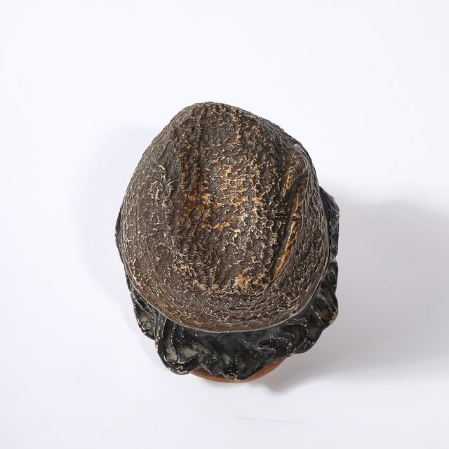 Antique Hand-Painted Ceramic Tobacco Jar of a Man With Hat & Mustache For Sale - Image 11 of 11