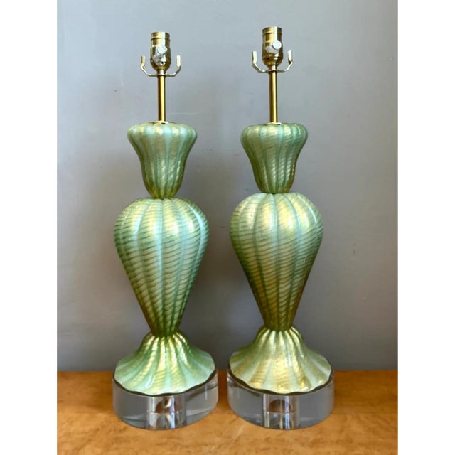 Vintage Italian Murano Glass Lamps With Lucite Plinths For Sale In West Palm - Image 6 of 13