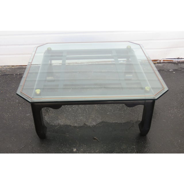 Hollywood Regency Black Painted Glass Top Coffee Table 1577 For Sale - Image 10 of 13