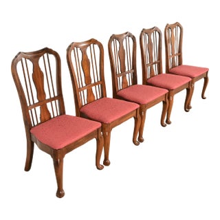 Baker Furniture Style Queen Anne Solid Walnut Dining Chairs, Set of Five For Sale