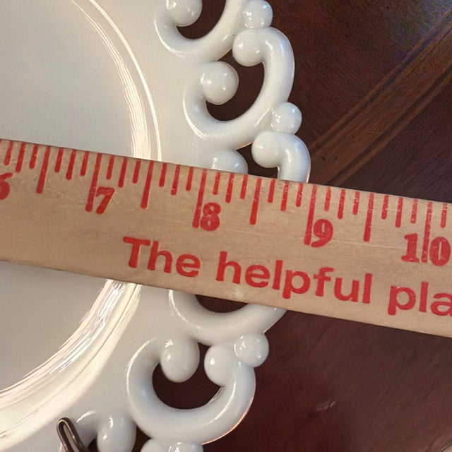 Vintage Fenton White Milk Glass Reverse C Lace Edge 9” Set of 2 - W/Wall Hangers For Sale - Image 6 of 6