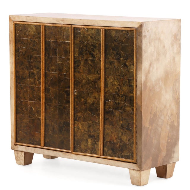 Mid-Century Modern Parchment and Mica Cabinet in the Manner of Jean-Michel Frank. For Sale - Image 3 of 6