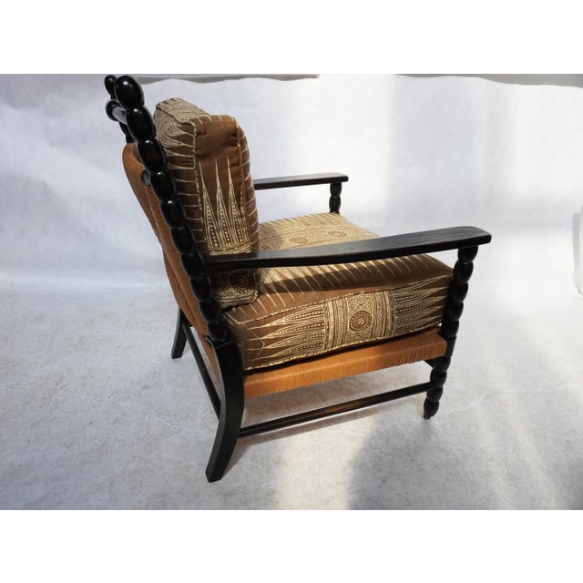 Nantucket Bobbin Lounge Chair Custom Upholstered in a Lee Jofa Fabric For Sale In Los Angeles - Image 6 of 11