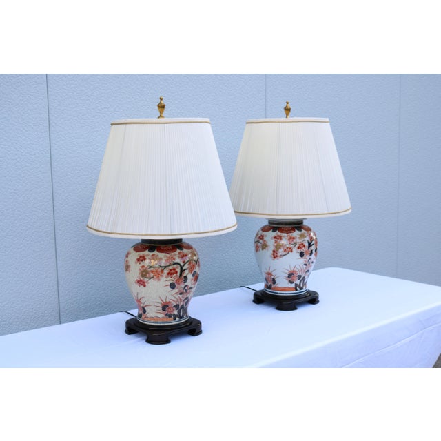 1970s Late 20th-Century Wildwood Japanese Imari Porcelain Ginger Jar Table Lamps, a Pair For Sale - Image 5 of 18