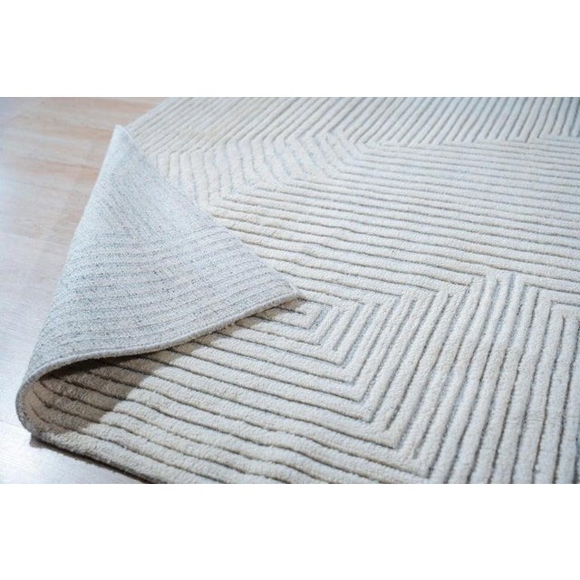 10x14 Ivory Hand-Knotted Wool Linear Maze Geometric Modern Carpet Rug For Sale - Image 4 of 10