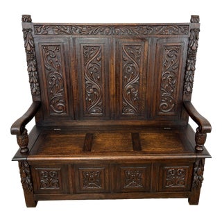 French Style Monks Bench in Oak For Sale