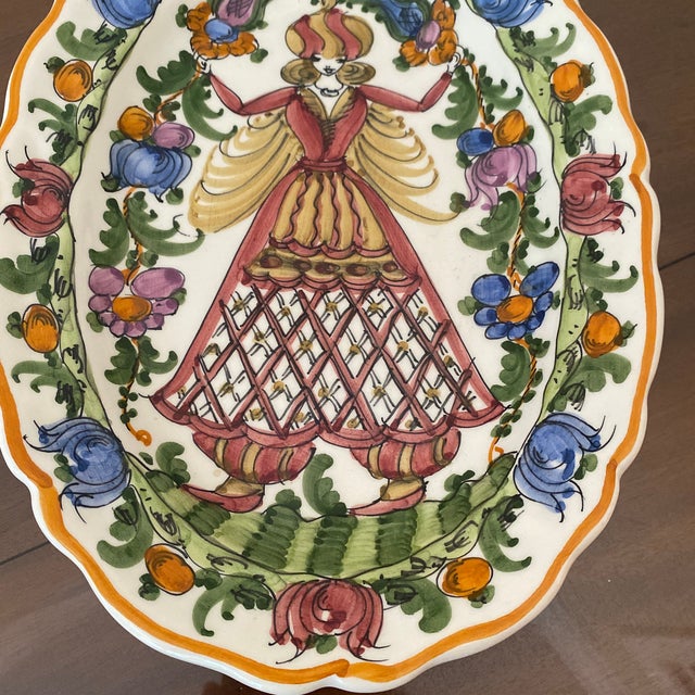 1970s Italian Pottery Hand Painted Hanging Decorative Dish For Sale - Image 4 of 6