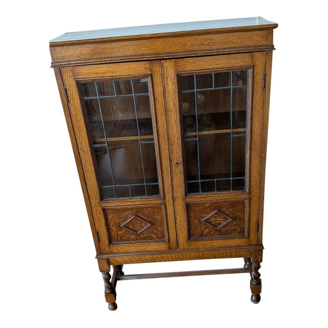 Early 20th Century Bookcase With 3 Shelves, Doors With Leaded Glass Panels For Sale