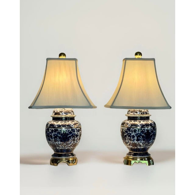 Pair of 1980s Blue and White Ginger Jar Table Lamps With Bronze Mounts and Gilt by Speer For Sale - Image 12 of 12