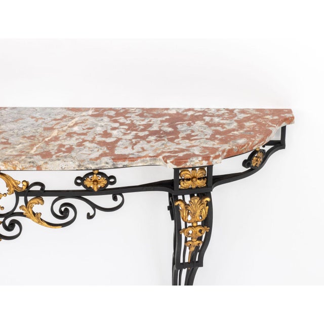 Louis XV Style Marble Top Gilt and Ebonized Console For Sale - Image 4 of 8