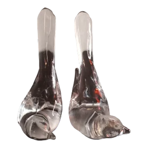 1980s Clear Art Glass Bird Figurines - Set of 2