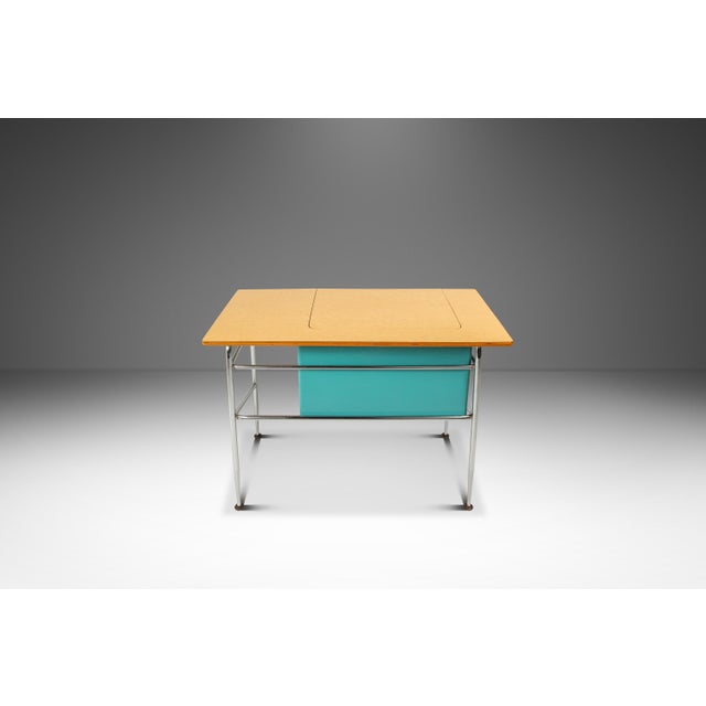 1970s Mid-Century Modern Industrial Writer's Desk / Computer Desk W/ Adjustable Height Desk Top in Chrome & Metal, Usa, C. 1970s For Sale - Image 5 of 18