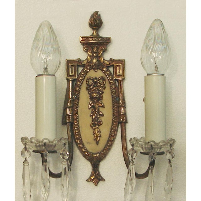1930s 1930s American Sconces, High Quality Brass With Crystals, Gold Patina - A Pair, Hollywood Regency For Sale - Image 5 of 6