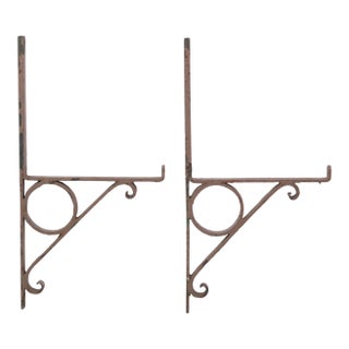 Vintage Brown Painted Wrought Iron Shelf Brackets For Sale