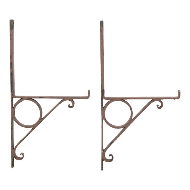 Vintage Brown Painted Wrought Iron Shelf Brackets For Sale