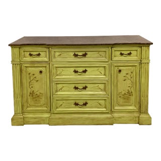 20th-C. Patina Style Hand Painted Marble Top Chinoiserie Sideboard / Credenza For Sale