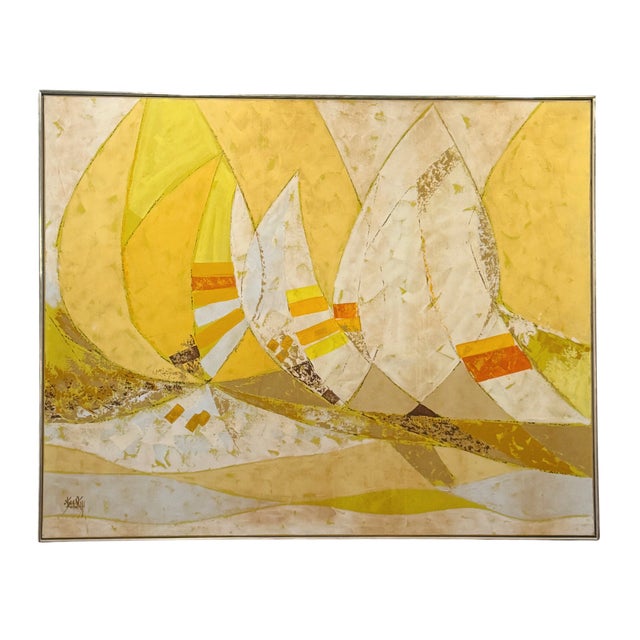 Bring vibrant mid-century sophistication to your space with this original abstract oil painting on canvas by celebrated...