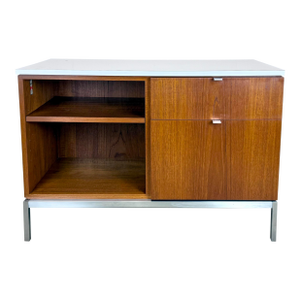 1960’s Mid Century Modern Florence Knoll Credenza / Cabinet in Teak, Stainless & Laminate
