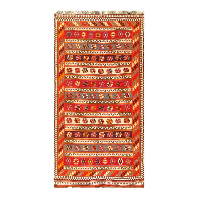 Multi Color Fine Hand Knotted Kilim Rug 5'6'' X 10'7'' For Sale