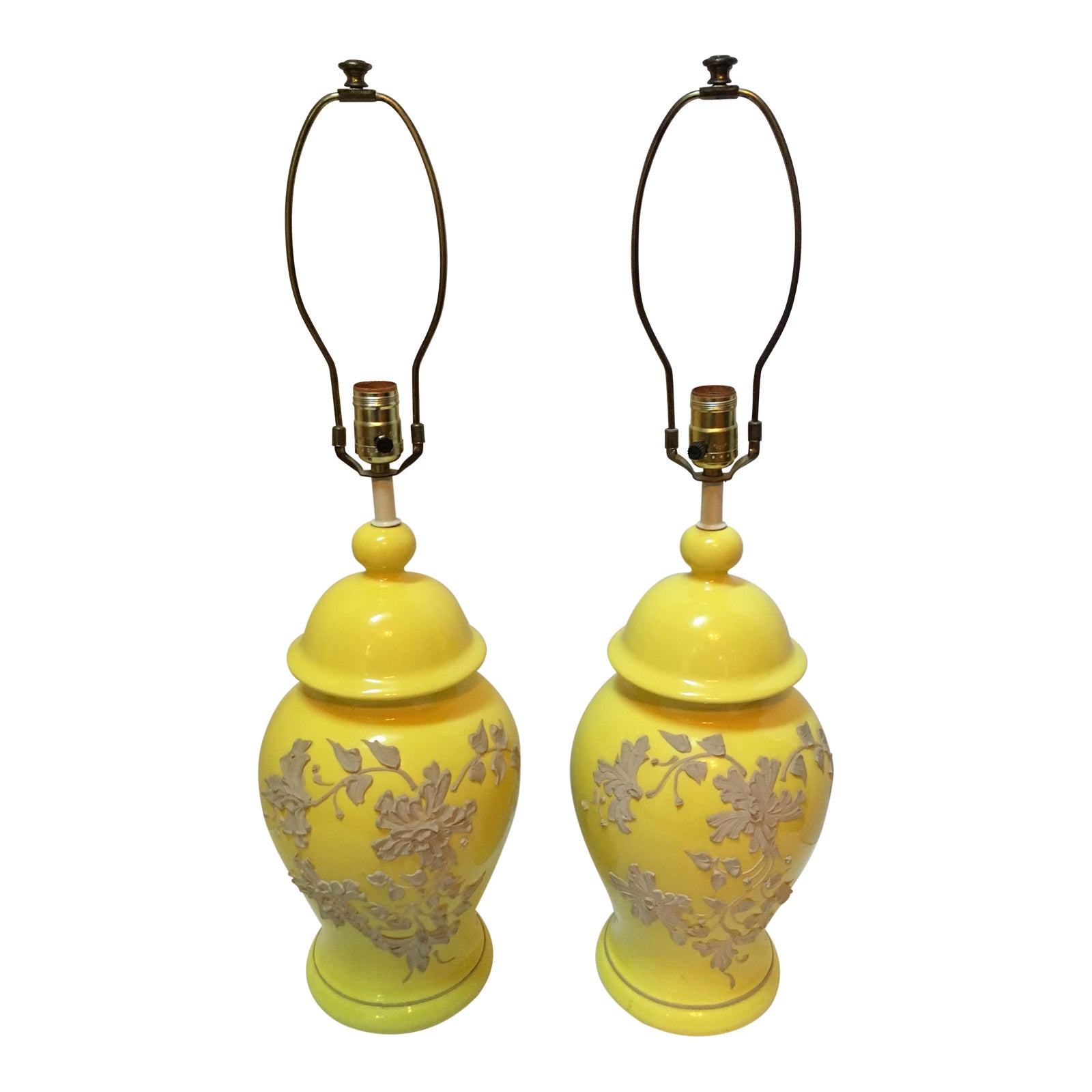 Vintage Yellow Ceramic Ginger Jar Lamps A Pair Chairish