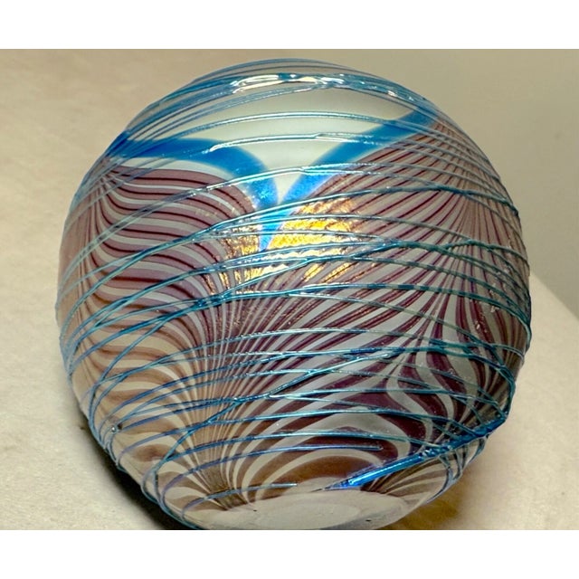 Vintage Blown Spun Pulled Feather Studio Aurene Iridescent Art Glass Paperweight For Sale - Image 4 of 9