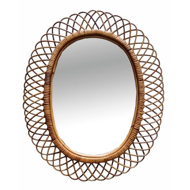 Oval Rattan and Bamboo Wall Mirror attributed to Franco Albini, 1960s For Sale - Image 10 of 10