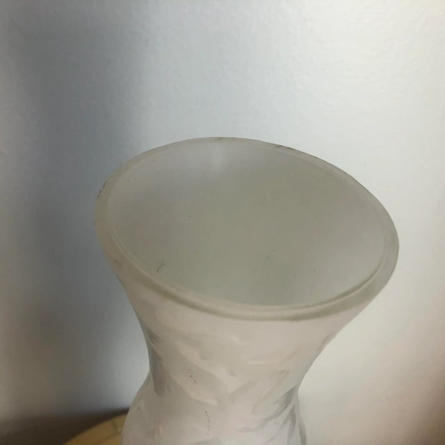 1990s 90s Tall White Etched Glass Vase For Sale - Image 5 of 7