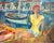 Jeaune femme au port de sanary' (young woman in the port of sanary), oil on canvas, french school (1956). This large,...