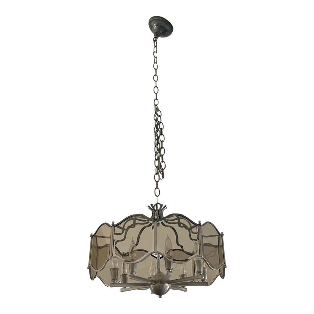 1970’s Glass and Chrome Chandelier For Sale