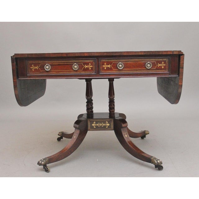 Regency Rosewood and Brass Inlaid Sofa Table, 1820s For Sale - Image 4 of 15