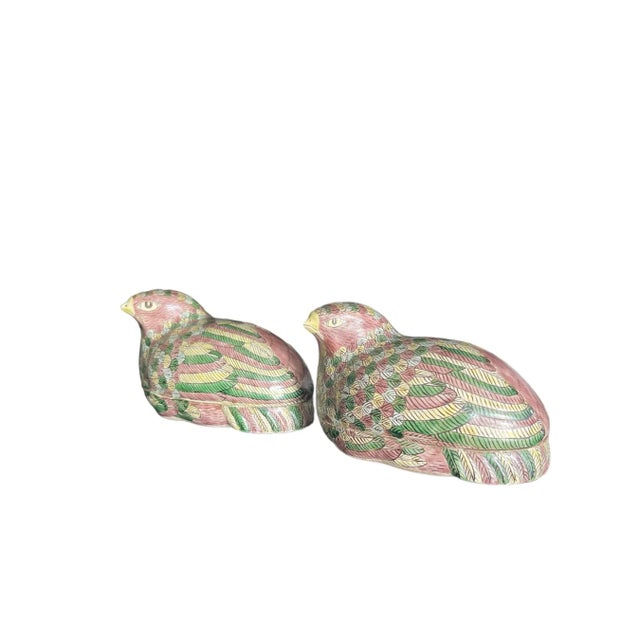 Late 19th Century Antique Qing Chinese Famille Verte Porcelain Quail Boxes - a Pair For Sale - Image 9 of 12