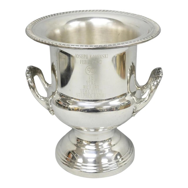 Vintage Leonard Silver Plated Trophy Cup Champagne Chiller Ice Bucket Engraved For Sale