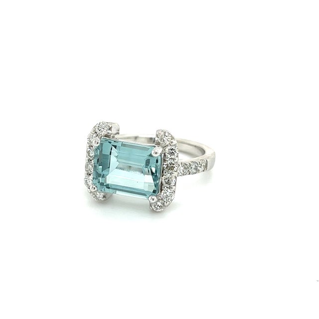 Natural Aquamarine Diamond Ring 6.5 14k white Gold 6.09 TCW Certified For Sale In New York - Image 6 of 12