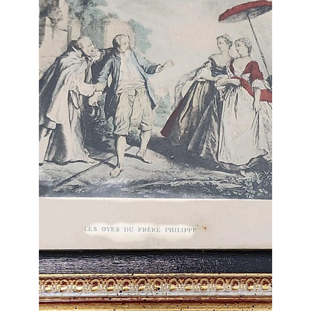 Vintage Pair Nicolas Lancret Framed Watercolor Prints For Sale - Image 4 of 7