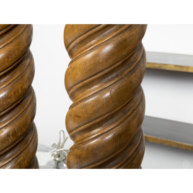 Wood Mid 20th Century French Midcentury Twisted Solomonic Column Style Table Lamps on Lucite - Pair For Sale - Image 7 of 8