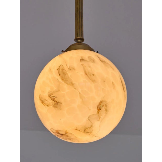 1940s Art Deco Pendant in Brass and Marbled Glass, De La Mar Theatre, 1940s For Sale - Image 5 of 9