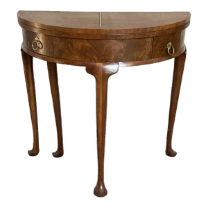 Vintage Georgian Style Burl Wood Demilune Flip Top Game Table