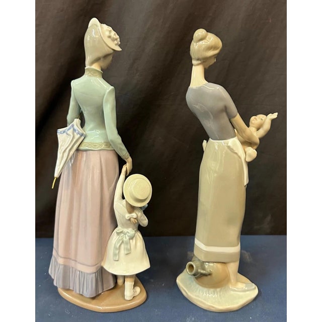 Late 20th Century Lladro Duo: Mother & Child (#4575), Lady with Umbrella & Girl (#1353) - A Pair For Sale - Image 10 of 11