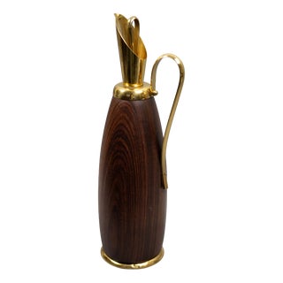 Turned Wood and Gilt Brass Thermos Jug by Aldo Tura for Macabo, 1950s For Sale