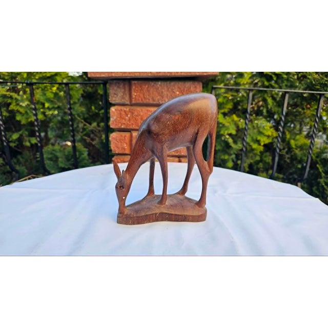Wood Vintage Wooden Grazing Deer Figurine, 1970s For Sale - Image 7 of 7