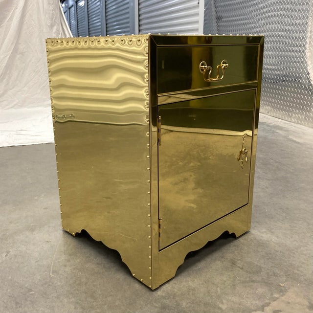 Mid-Century Modern Brass-Clad Campaign Style Nightstand From Sarreid Ltd. Spain For Sale - Image 3 of 13
